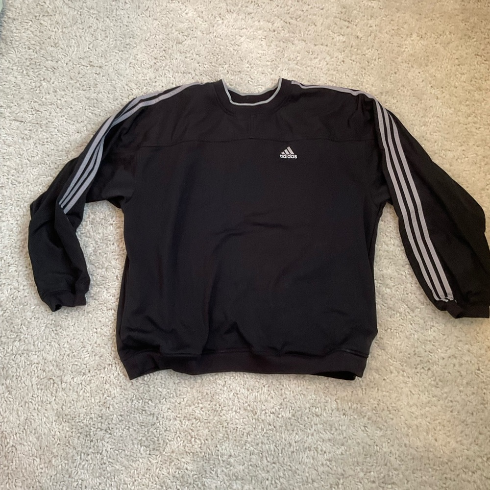 Adidas Men’s Black Crewneck Pullover with Grey Stripes